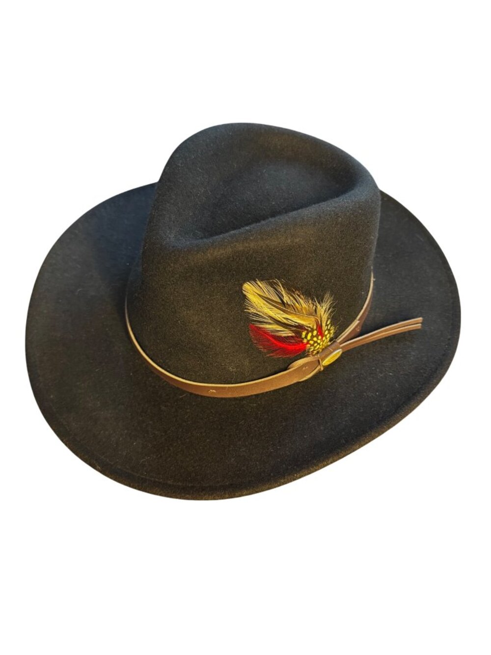 Vintage Scala Crushable Outback Hat Black 100% Wool Feather Accent Water Repelle